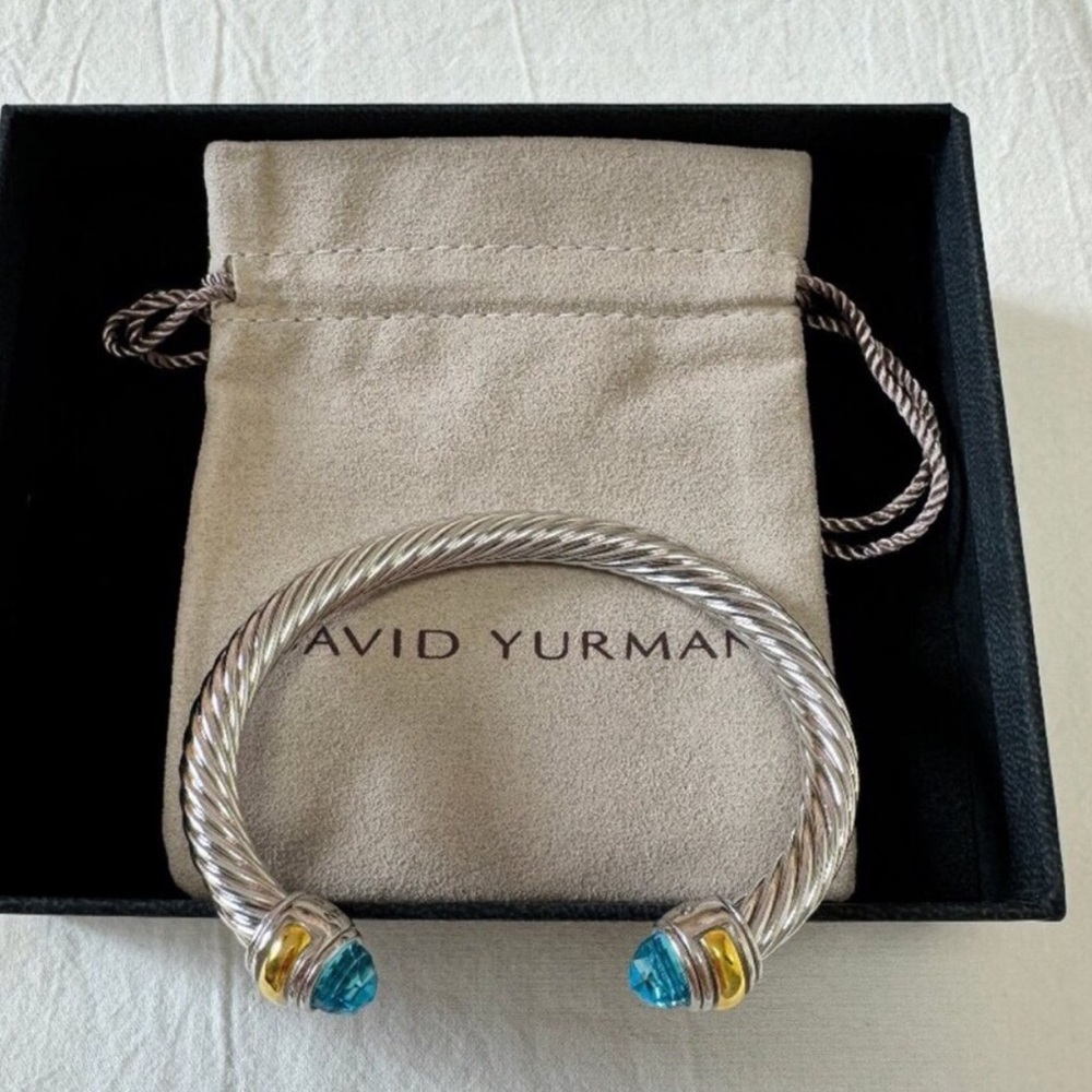 David Yurman Silver Bracelet with Gold and Blue Details 7mm